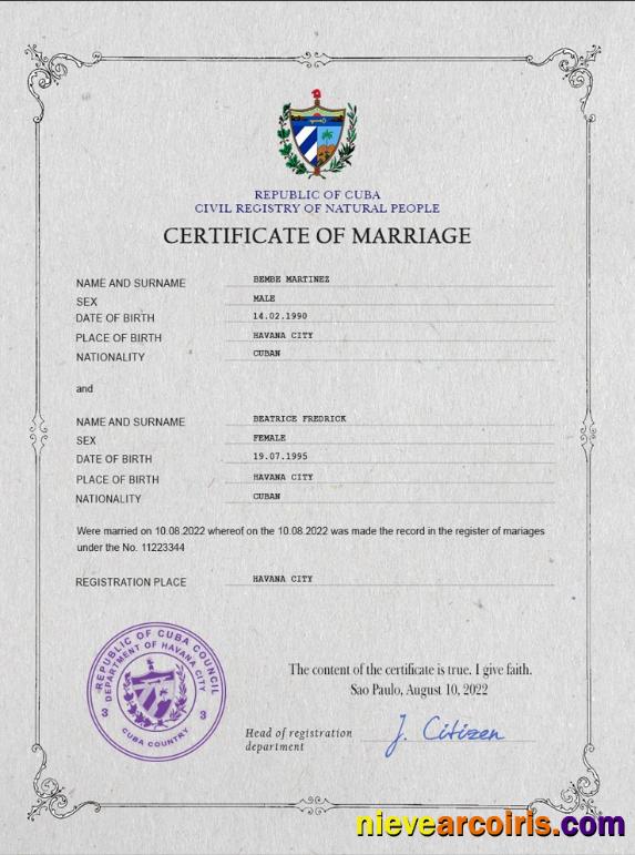 Cuba marriage certificate